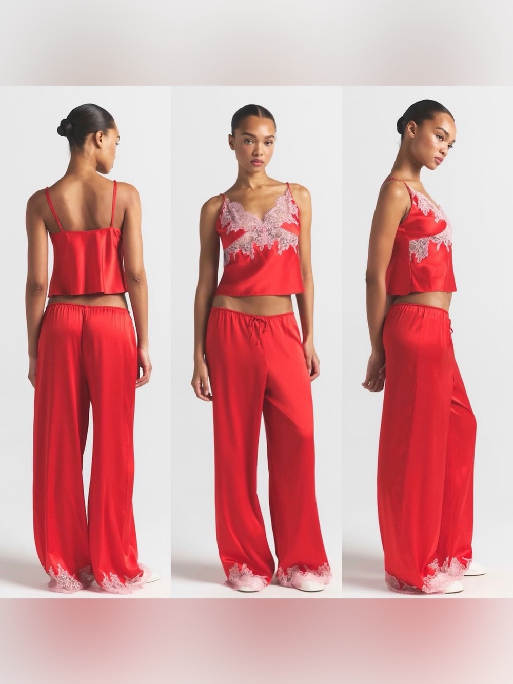 NWT Skims Silk LACE STRAIGHT LEG PANT and LACE CAMI in Ruby Contrast Red